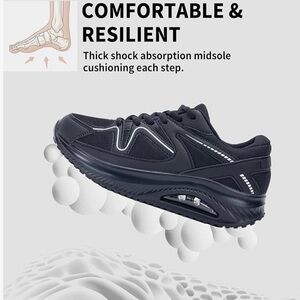 Cushioned Work Shoes for Standing All Day | Black Athletic Sneakers - Size 10